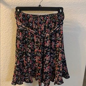 LOFT Black Floral Print Skirt w/ Tie Belt